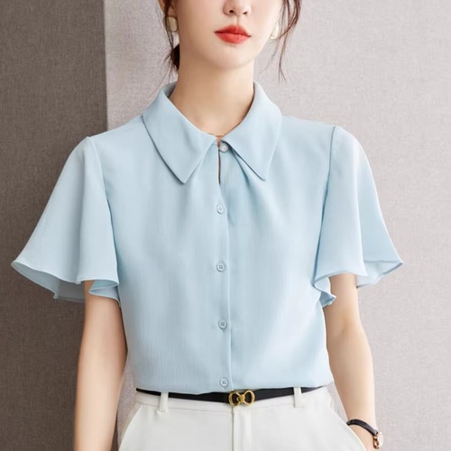 2色／フリルスリーブシフォンブラウス ・76096