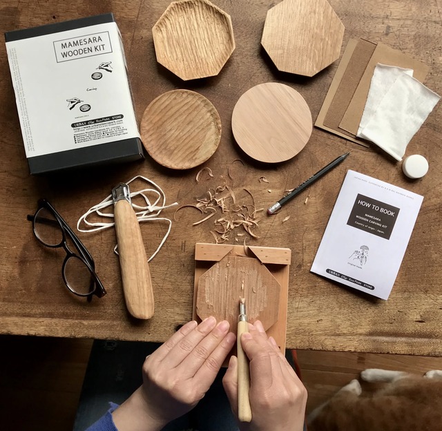 WOOD SMALL PLATE CARVING DIY KIT(Octagon) 彫刻刀で作る豆皿キット八角