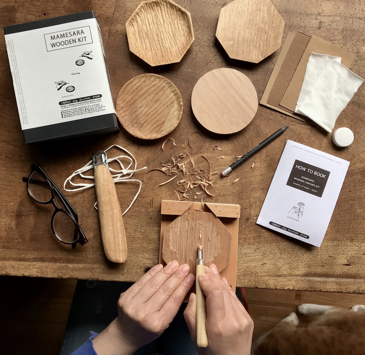 WOOD SMALL PLATE CARVING DIY KIT(Octagon) 彫刻刀で作る豆皿キット八角