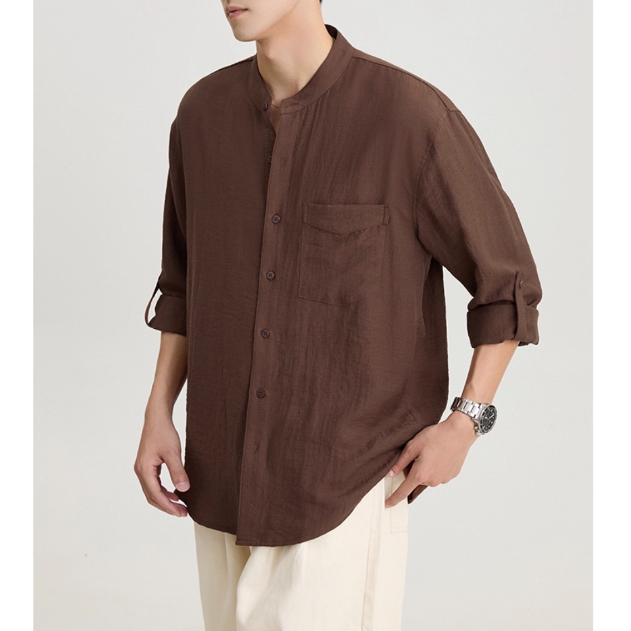 バンドカラー 長袖シャツ af0359