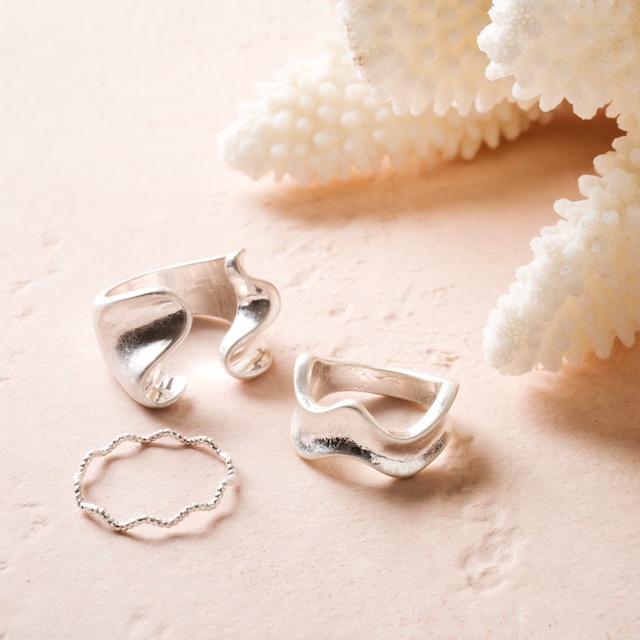 3 rings set / wide wave ring