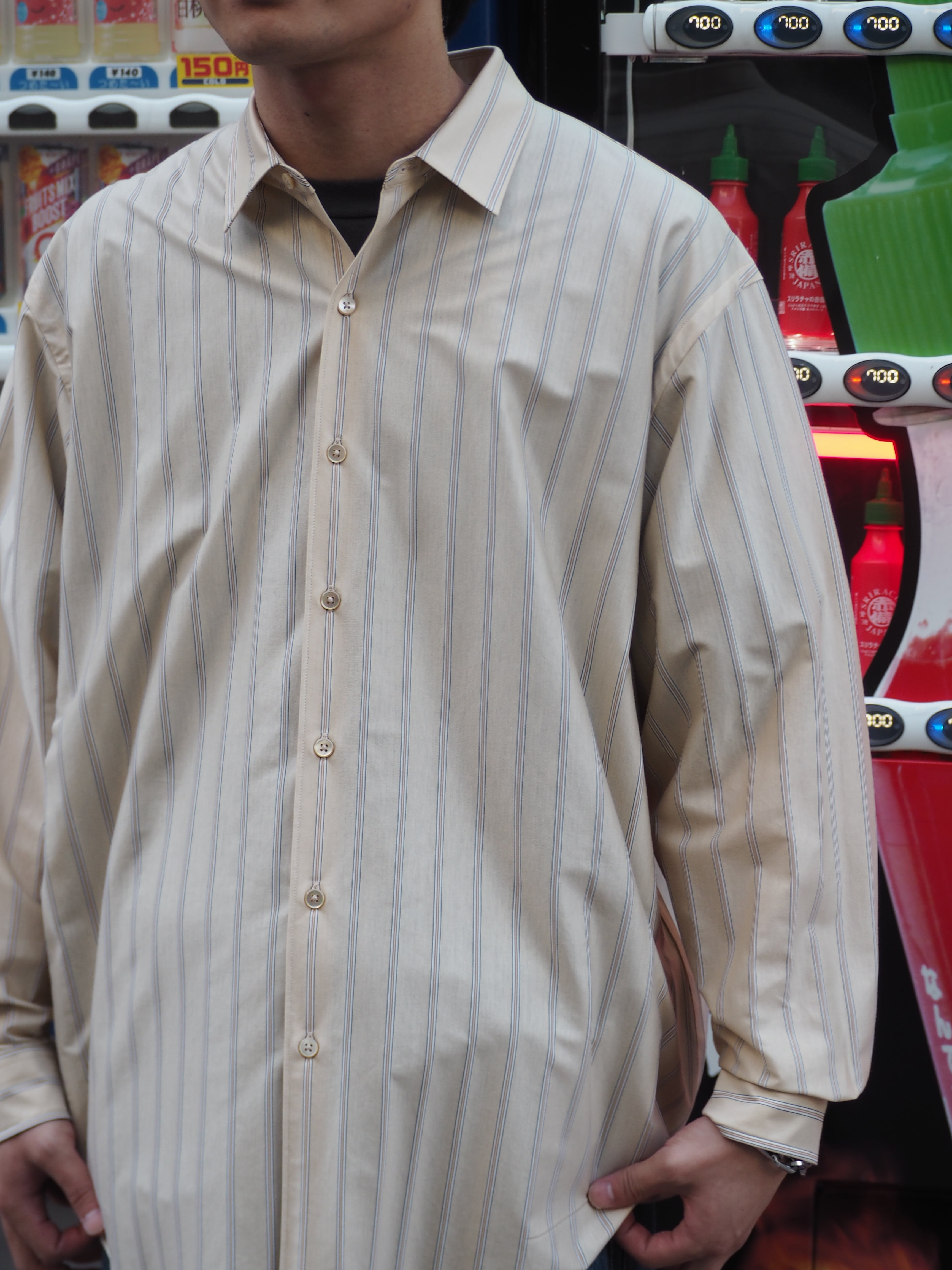 LAST1】 46G Atmosphere Stripe Shirt(BEIGE) | PiuLoro(ピウロロ 