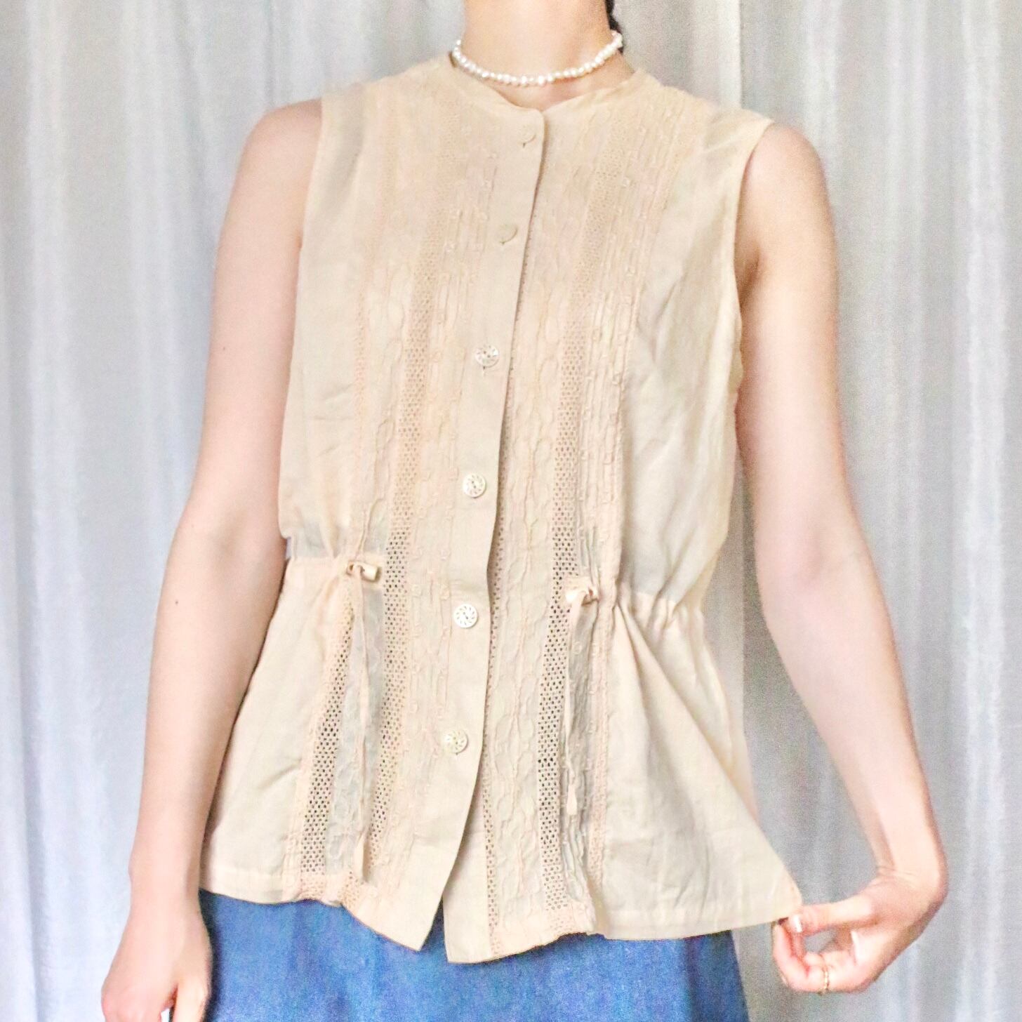 コットンレースチュニックタンクトップ ベージュ
