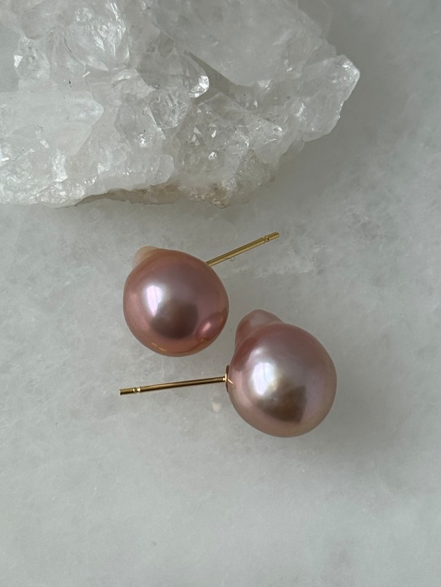 Sグレード〈バロックパールのスタッドピアス〉ニュアンスカラー　パープルピンクオレンジ