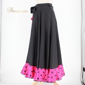 社交ダンス 衣装 スタンダード スカート レッスンウェア Fantasy ブラック系 ピンク系 巻きスカート ラップスカート 水玉 黒 ドット フリル ダンス レディース レトロ かわいい 個性派 フレア フレアスカート 踊り用 社交ダンス用 衣装用 ドット柄 モダン ピンク フレンチドット ブラック えりなし ロング丈 ミディ丈 巻き巻き ラップデザイン 巻きスカート風 簡単 コーデ 練習 競技 レッスン レディス Fantasy日本製 ポリエステル 人気 ダンスウェア スタンダード用 ドレス風