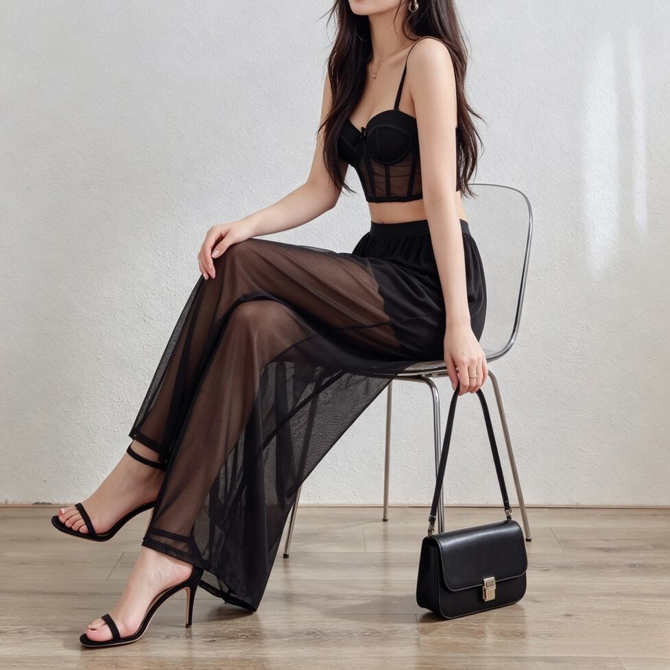 sheer long tulle pants / l0606