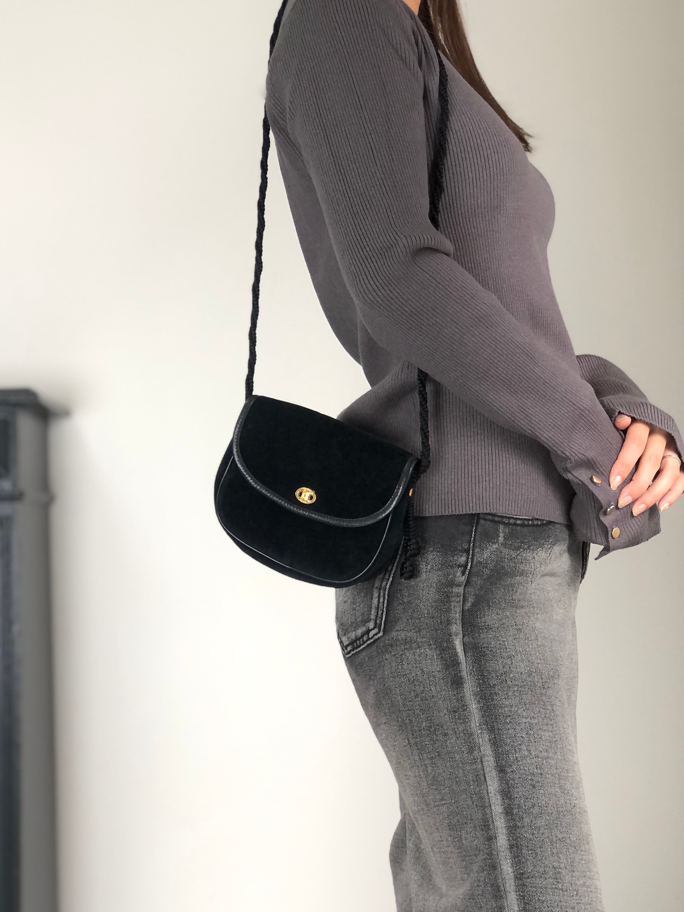 CELINE セリーヌ ショルダーバッグ ブラック ブラゾン タッセル ベロア