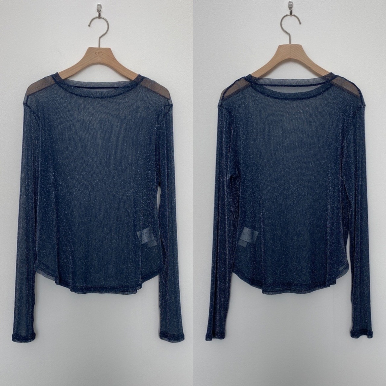 glitter sheer crewneck tops/blue