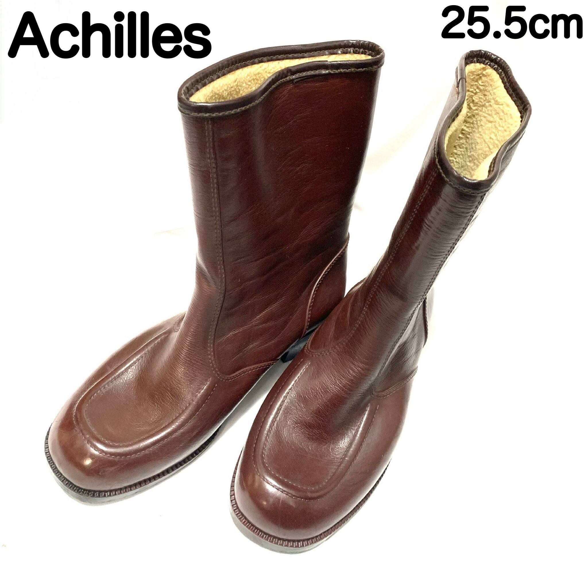 Achilles アキレス 裏ボア ラバーブーツ 長靴 ブラウン 25.5cm | 古着