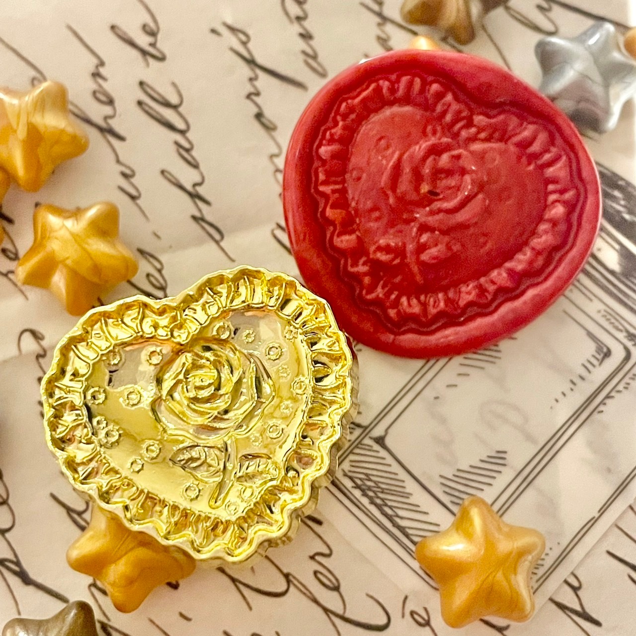 シーリングスタンプシール おっきい レースハートピンク＆レッド10枚