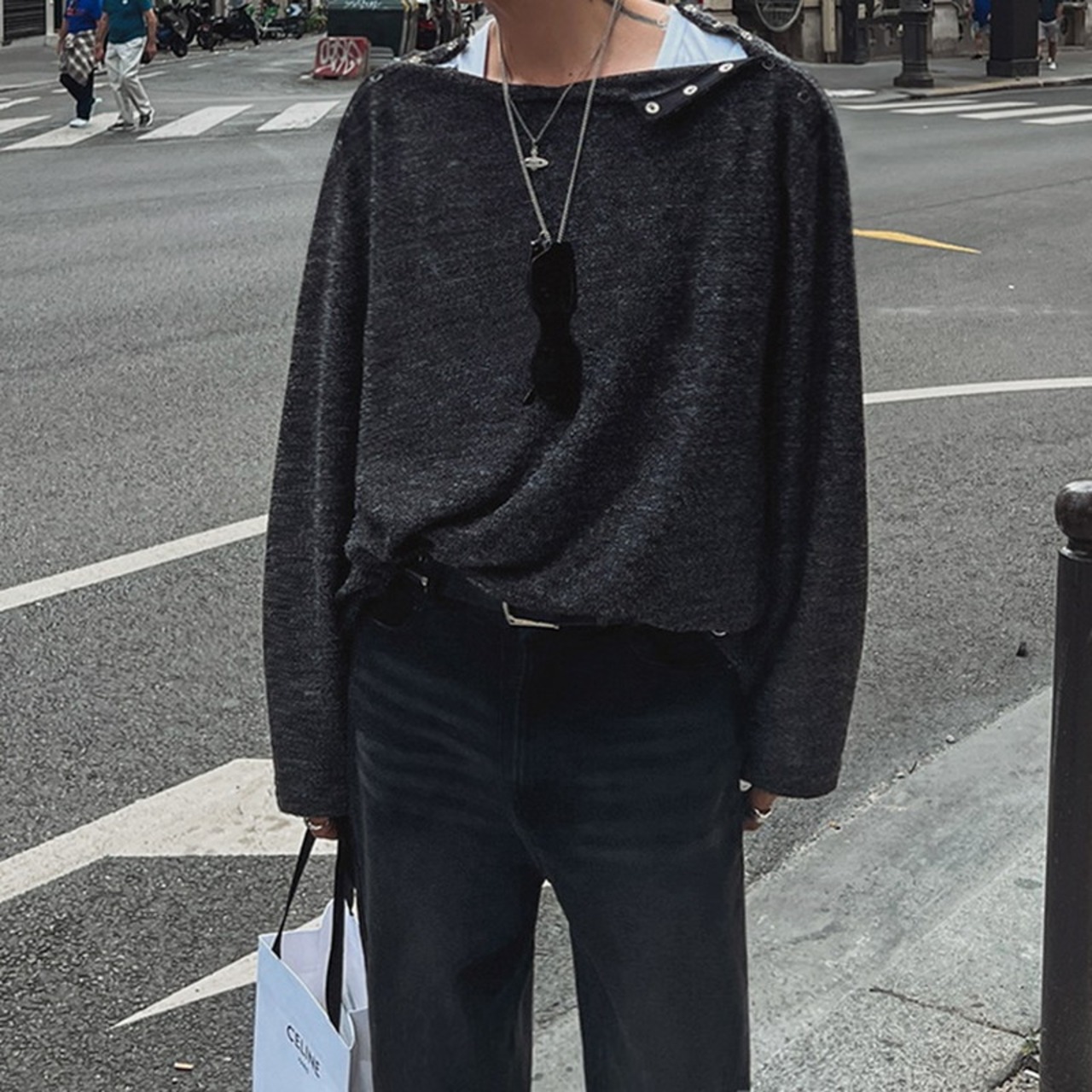 ネックスナップボタンロングTシャツ　991