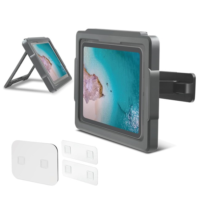 【Poco’ce掲載】 タブレット 防水ケース iPad お風呂 強力マグネット 360度回転 角度調節 前後 左右 スマホ兼用 11インチ 10インチ 9インチ 壁掛け スタンド 防霧 (ブラックグレー)