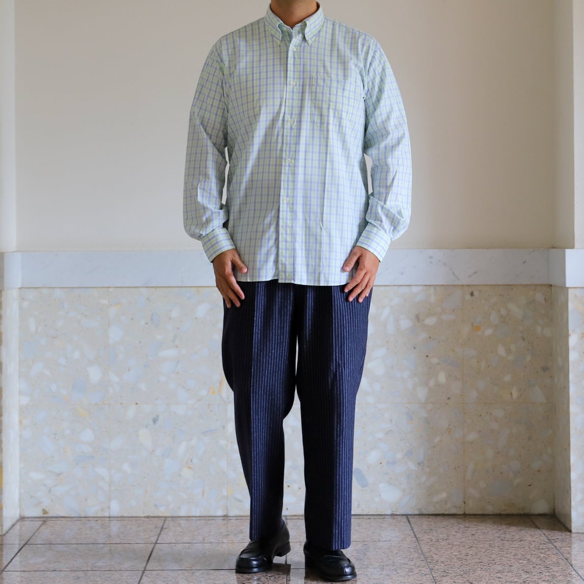 未使用】HERMES special cotton check shirt made in France dead