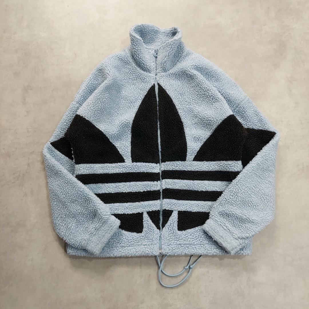 アディダス ボアジャケット 中綿 ビッグロゴ 古着 刺繍 M 青 黒 16590