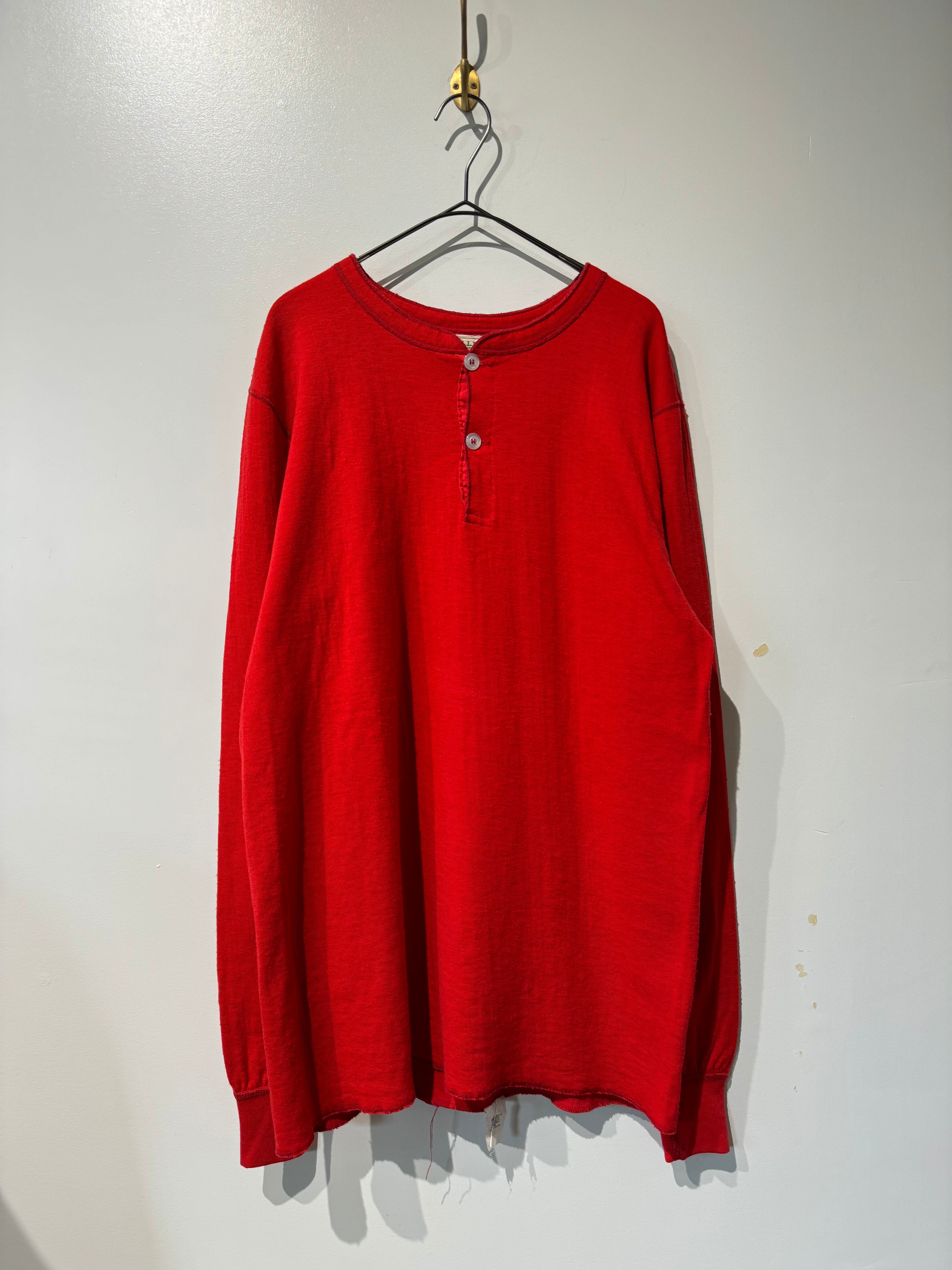 (CS983)80‘s L.L.Bean cotton Henley neck made in USA(red)