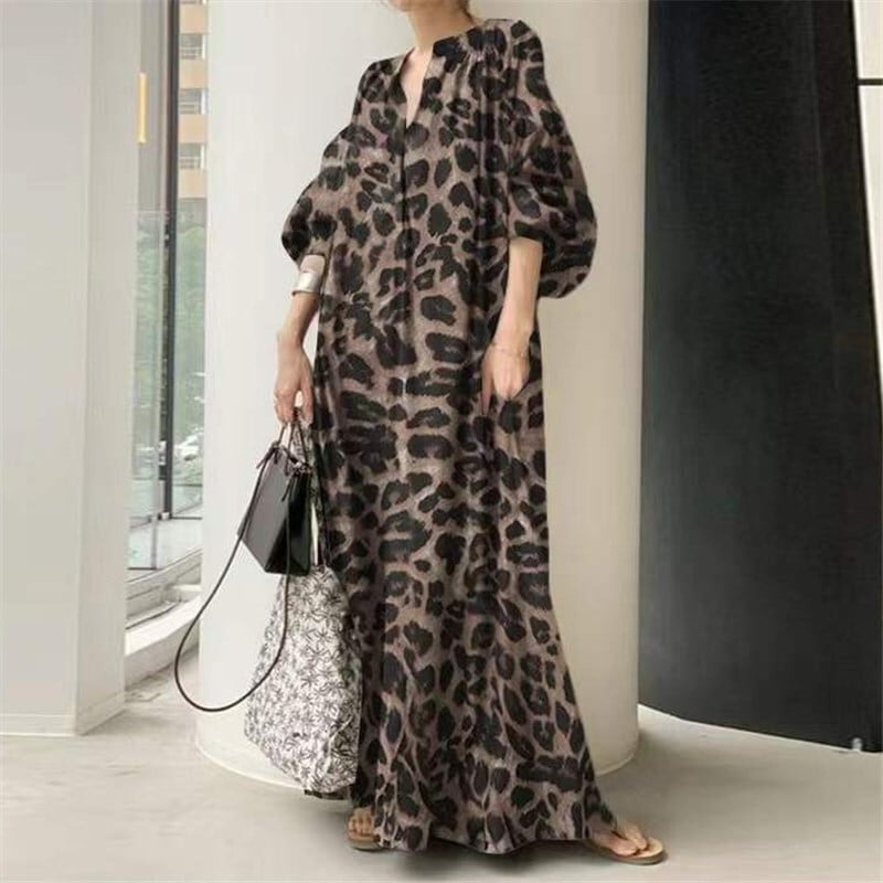 ワンピース ロングスカート シャツスカート ロング ロング丈 袖あり 半袖 Vネック Aライン ゆったりウエスト かわいい 大人可愛い カジュアル 大人 おしゃれ お洒落 かっこいい ラフ スポーティー 個性的 主役級 柄 ヒョウ柄 ボヘミアン 春 夏 20代 30代 40代 レディース 女性用 ママ マタニティ デート お出かけ 女子会 お泊まり 休日 アウトドア イベント リゾート 旅行 海 プール ガーデン ショッピング 普段使い コーデ 楽ちん S M L XL 2XL 3XL 4XL 大きめ