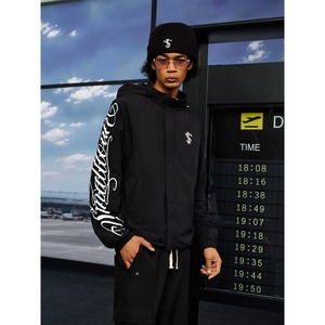 【DRIP6906】STKD Script Logo Sleeve Embroidery Hooded Zip-Up Jacket