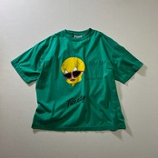90s Corner Stone　ルーニー・テューンズ　トゥイーティー　ペイント　シングルステッチ　胸ポケット　Tシャツ　グリーン　L 古着