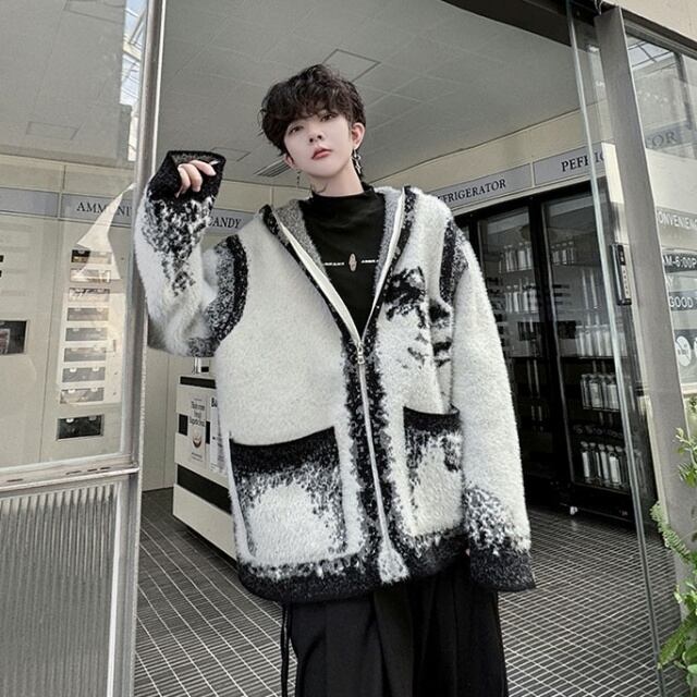 予約販売】カーディガン ニット シック モノトーン フード ジップ