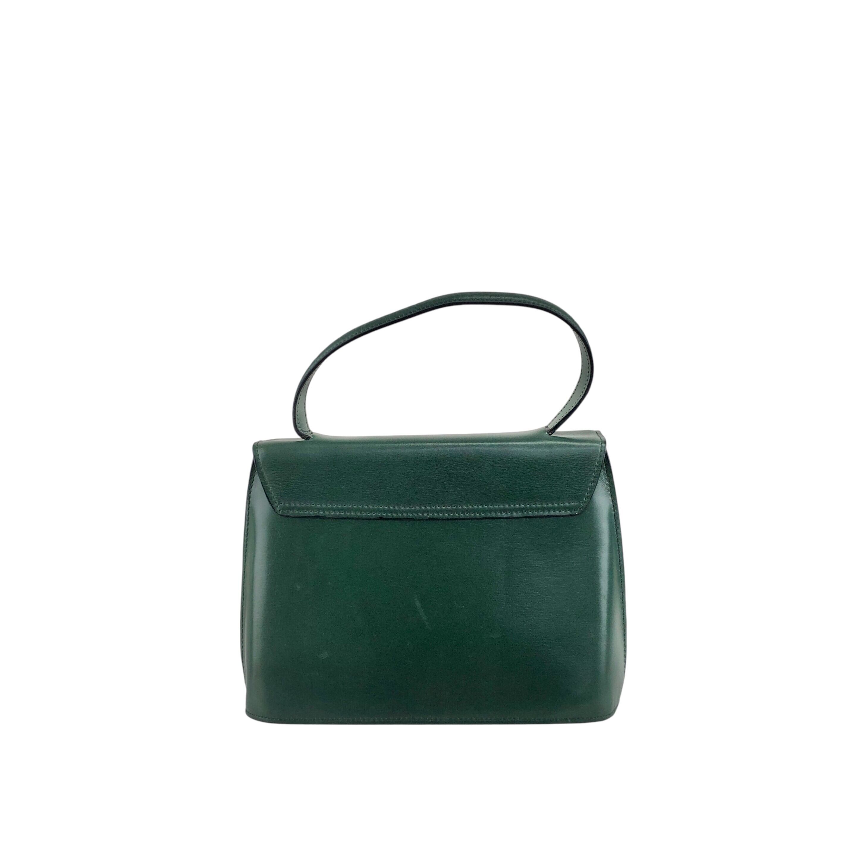 CELINE セリーヌ ハンドバッグ ダークグリーン ガンチーニ レザー