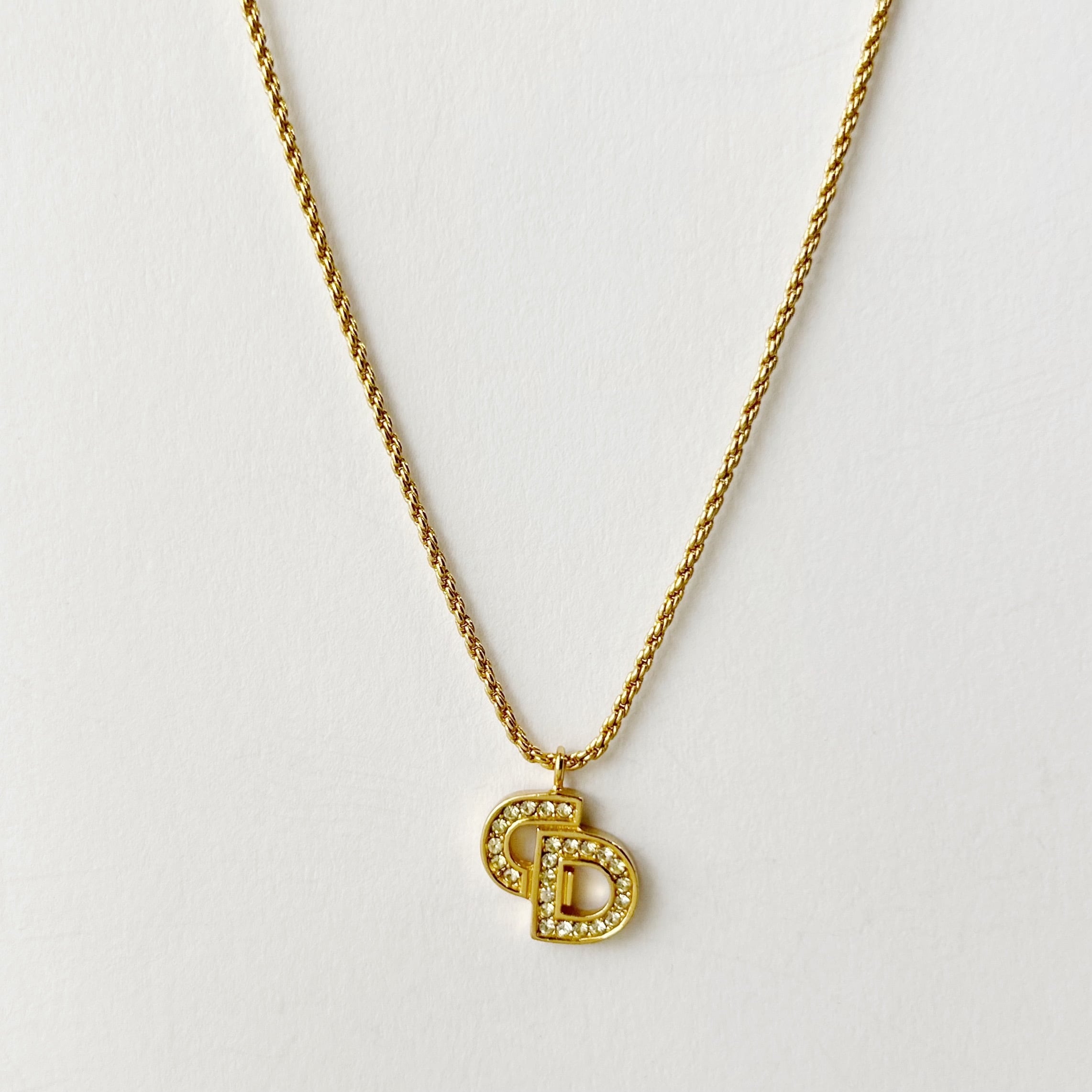 【N7168】Christian Dior logo rhinestone necklace/クリスチャンディオール/ネックレス