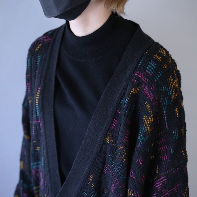"LONDON FOG" psychedelic multi color design loose silhouette knit cardigan