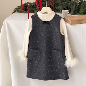 春リボンデザイン水玉柄スパンコールドレス