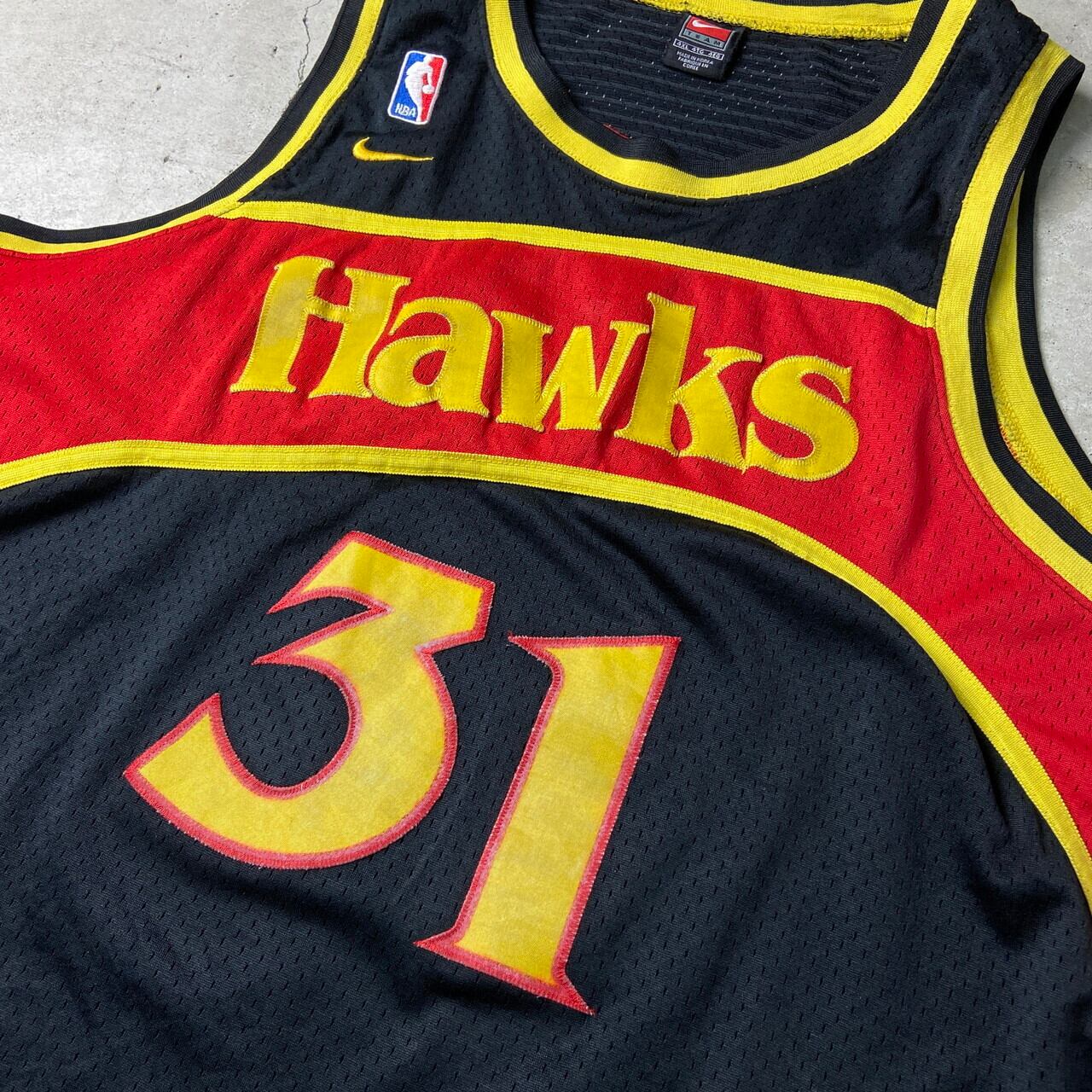 00年代 NIKE TEAM ナイキ チーム Atlanta Hawks ジェイソン・テリー メッシュゲームシャツ メンズ4XL 古着 NBA バスケ  アトランタホークス 00s ビンテージ ヴィンテージ スウォッシュロゴ ユニフォーム タンクトップ ブラック×レッド×イエロー 大きいサイズ ...