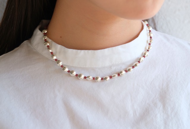 waxコードカレンシルバービーズネックレス➂丸（RED）