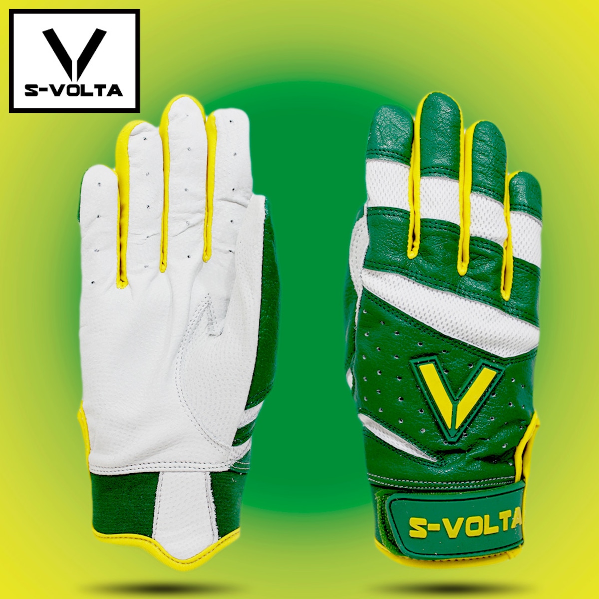 S-VOLTA バッティンググローブ Green × Yellow | 天然皮革のバッティンググローブ通販｜S-VOLTA（ボルタ）