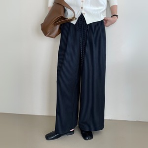 クロップド丈ストライプワイドパンツ　00134