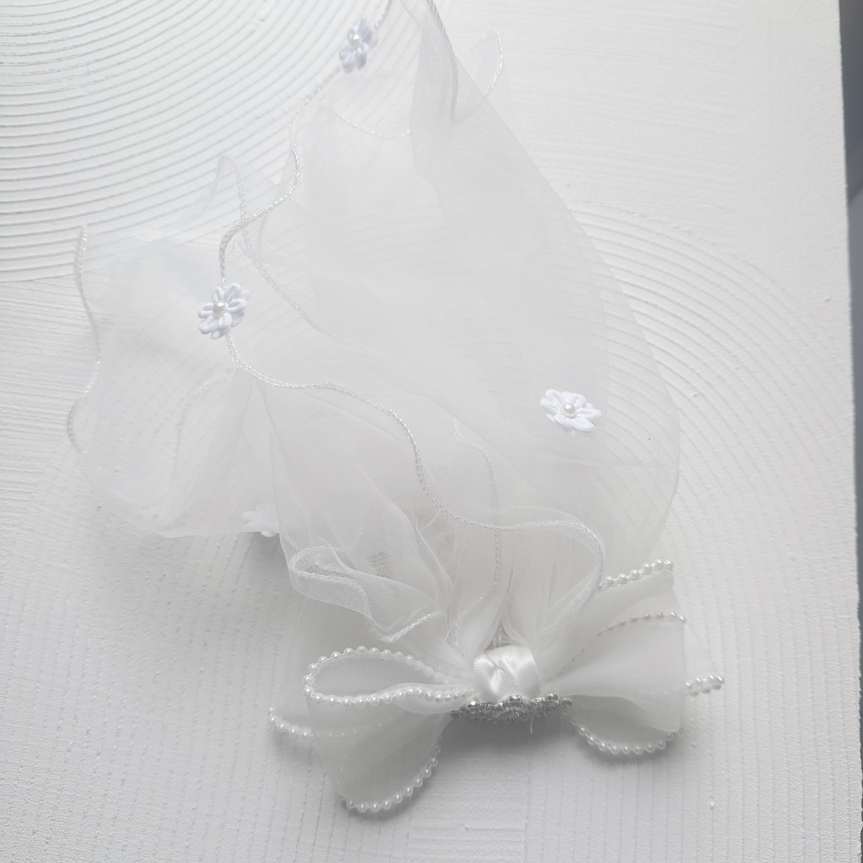 小さめ王冠お花付きリボンベールヘアバンド