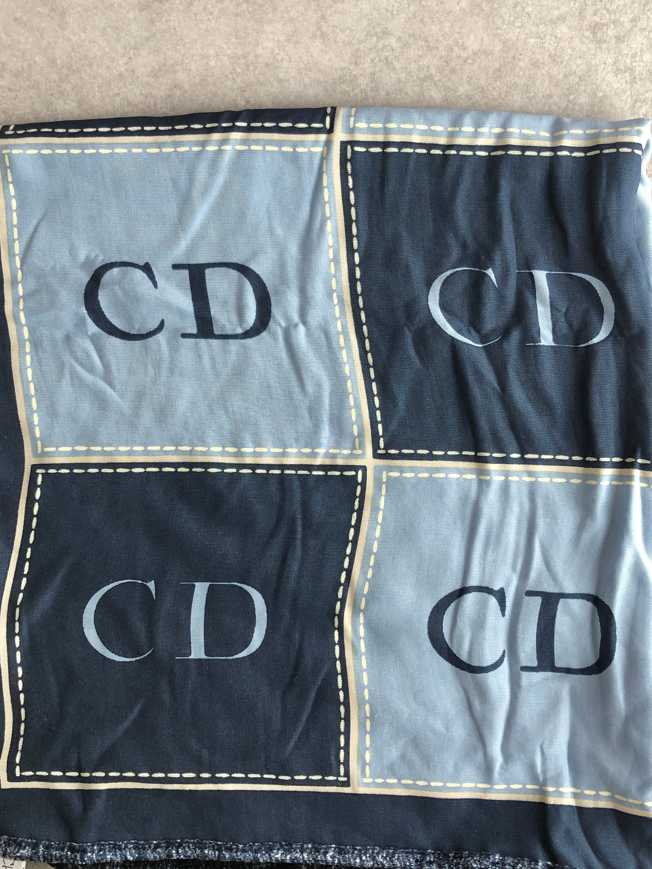 Christian Dior クリスチャン ディオール スカーフ ブルー CD レーヨン