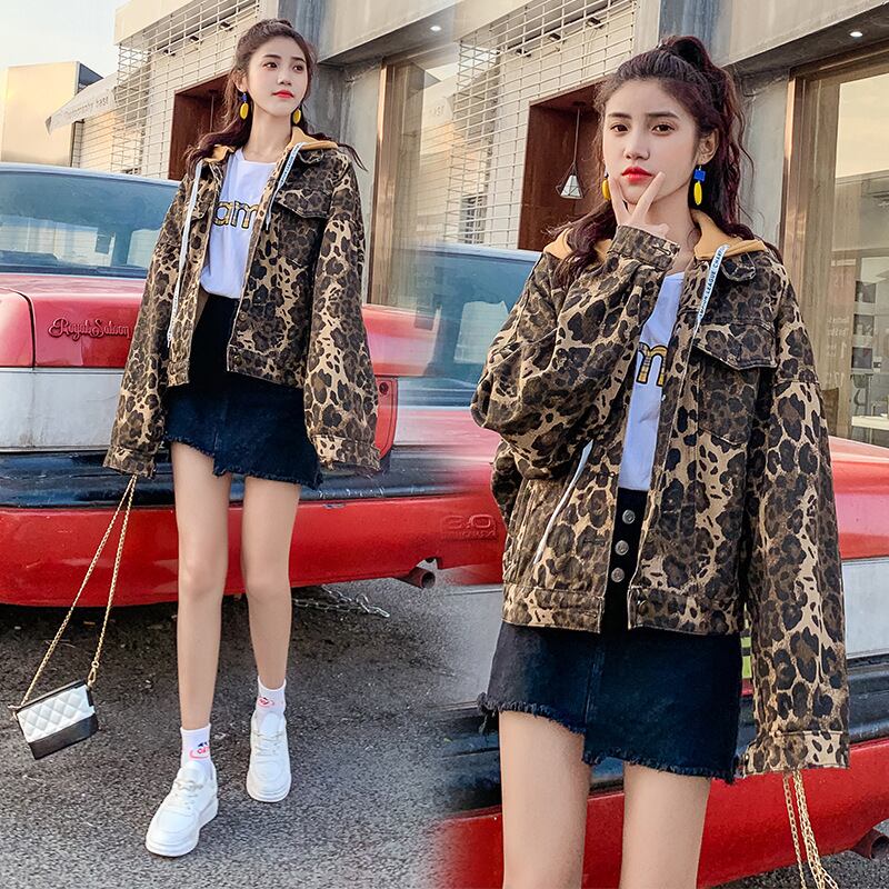 韓国系 ファッション ヒョウ柄 スエード 耳フード付き ガールズ アウター 店舗