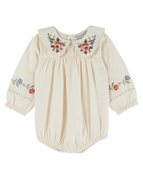 OUTLET【Emile et Ida】Romper Ecru Cross Stitch / ECRU サイズ12M