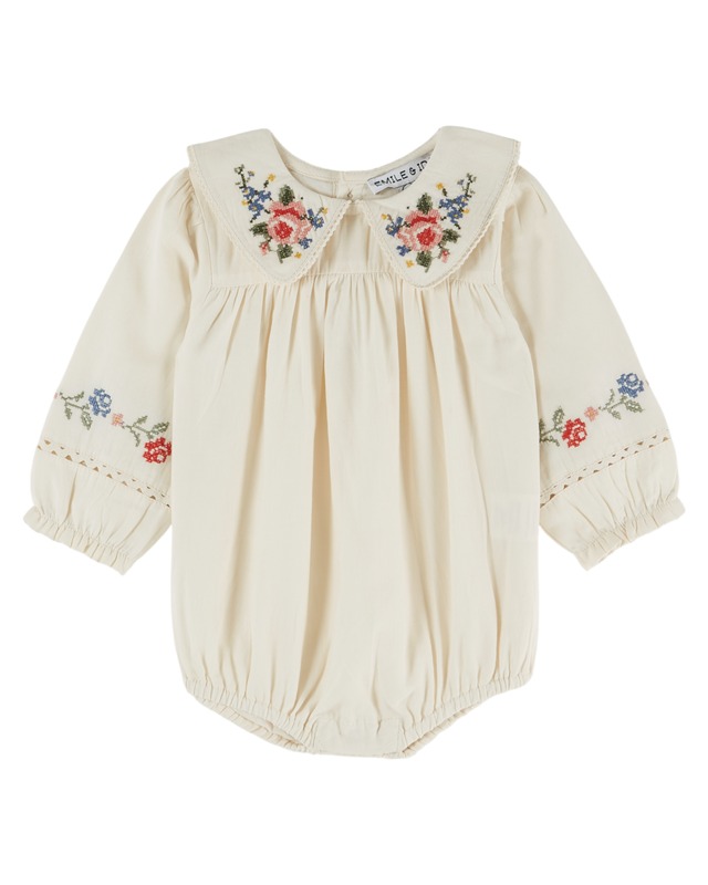【piupiuchick】Baby Long Sleeve Romper with Little Flowers / Ecru