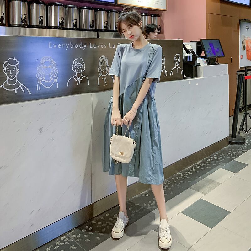 【新作】【送料無料】 マタニティドレス2020夏バージョンの新しいマタニティドレスファッションステッチルーズミドル丈とラージサイズのマタニティドレス-アリババ 大きめサイズ サマー 夏物 expec266905931370