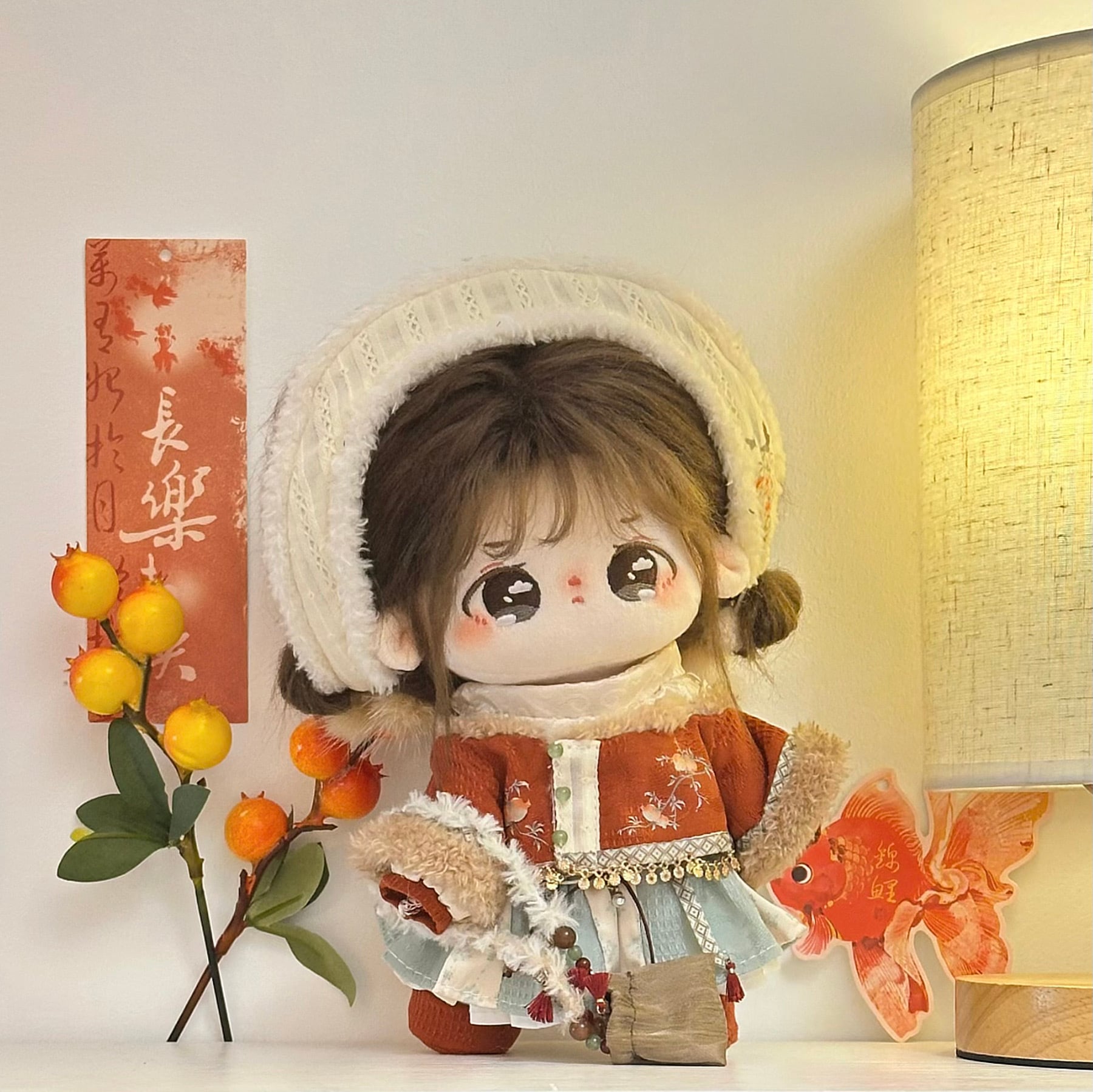 20cmぬい服】アンティークなエスニックコーデ 着せ替えぬいぐるみ 棉花