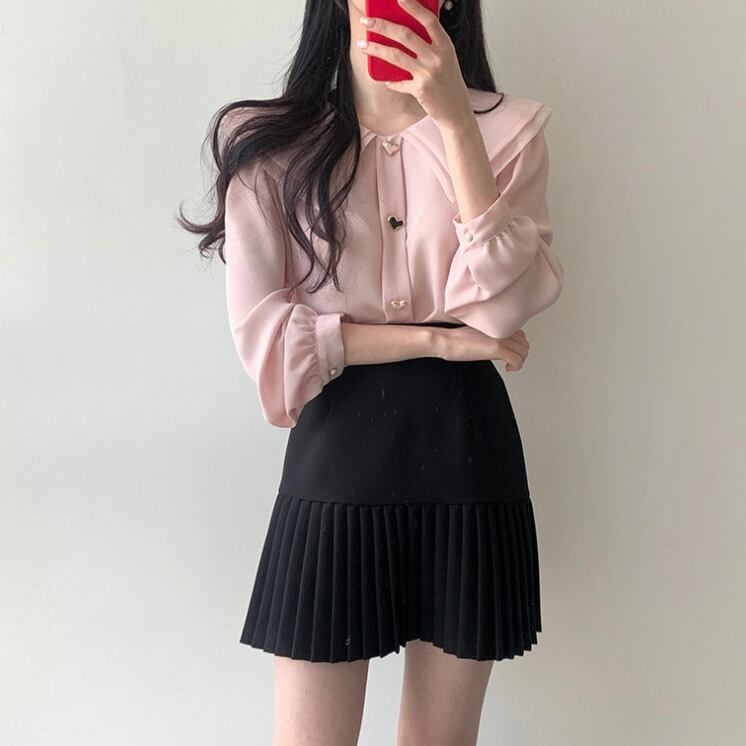 ダブルカラーハートボタンブラウス | luciashop
