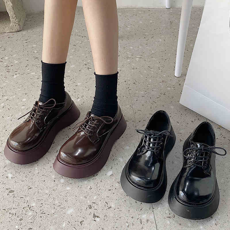 送料無料 厚底 足元映えレースアップシューズ シューズ 厚底 レースアップ 足元映え シック Pu Lamitte Deco トレンド 韓国ファッション ショップ Base店
