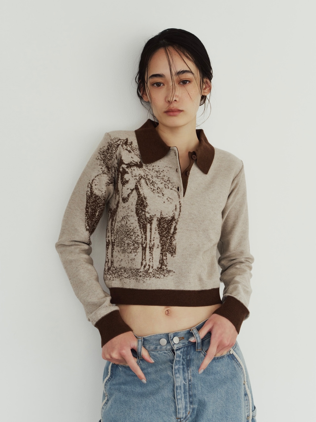 Jacquard Polo Knit / BROWN - 2