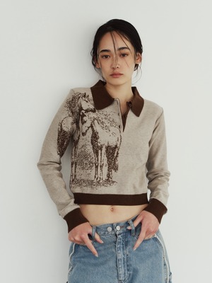 Jacquard Polo Knit / BROWN