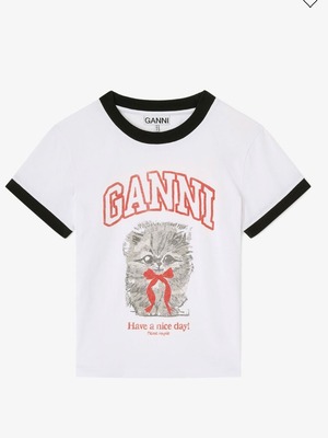 【26SS】GANNI ガニー / White Cropped Kitty T-shirt / Tシャツ