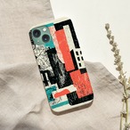 受注生産 iPhoneケース 赤黒水色のグラフィックコラージュ｜ZINE風 ZINE060B