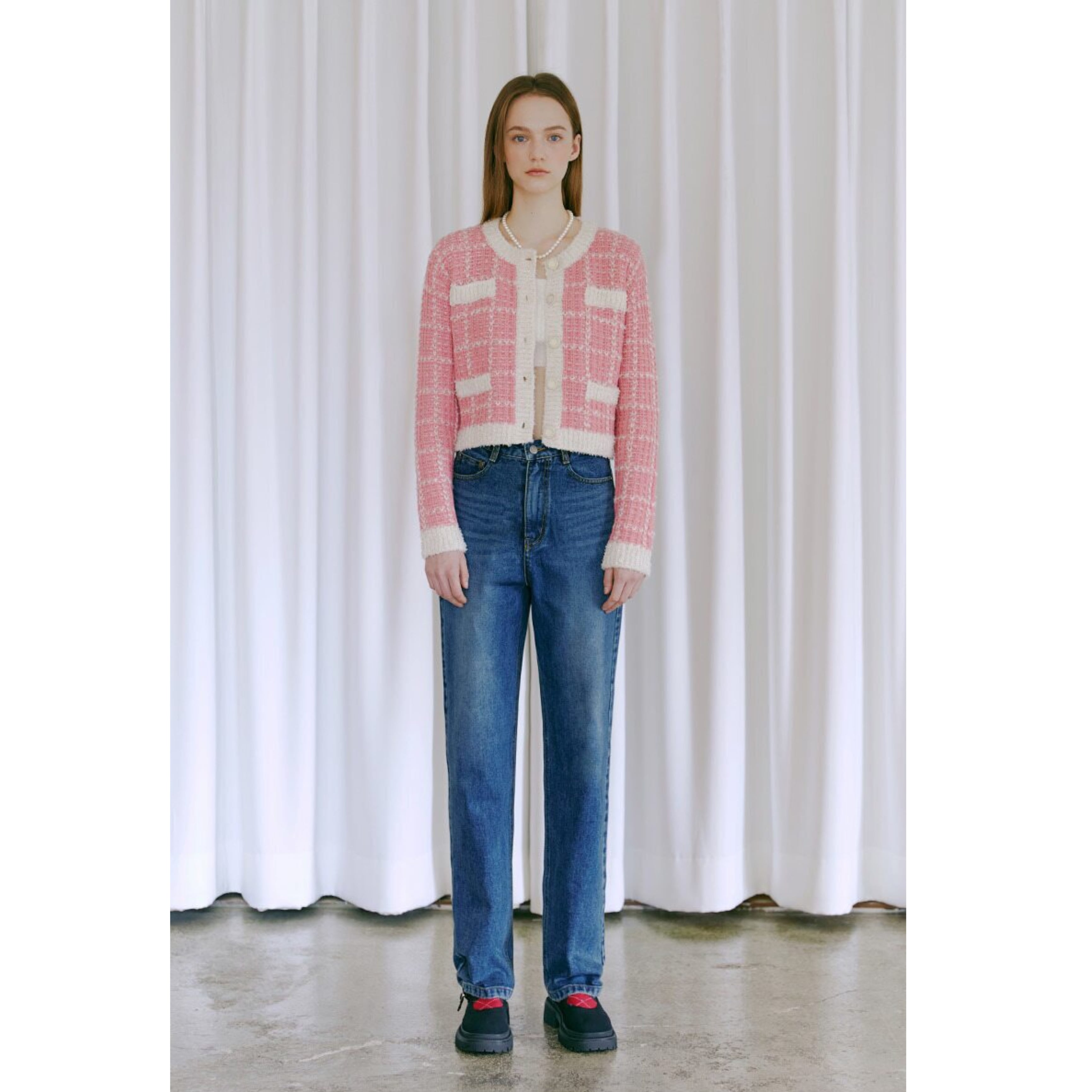 ETMON] Tweed Knit Cardigan, Pink 正規品 韓国 ブランド 韓国