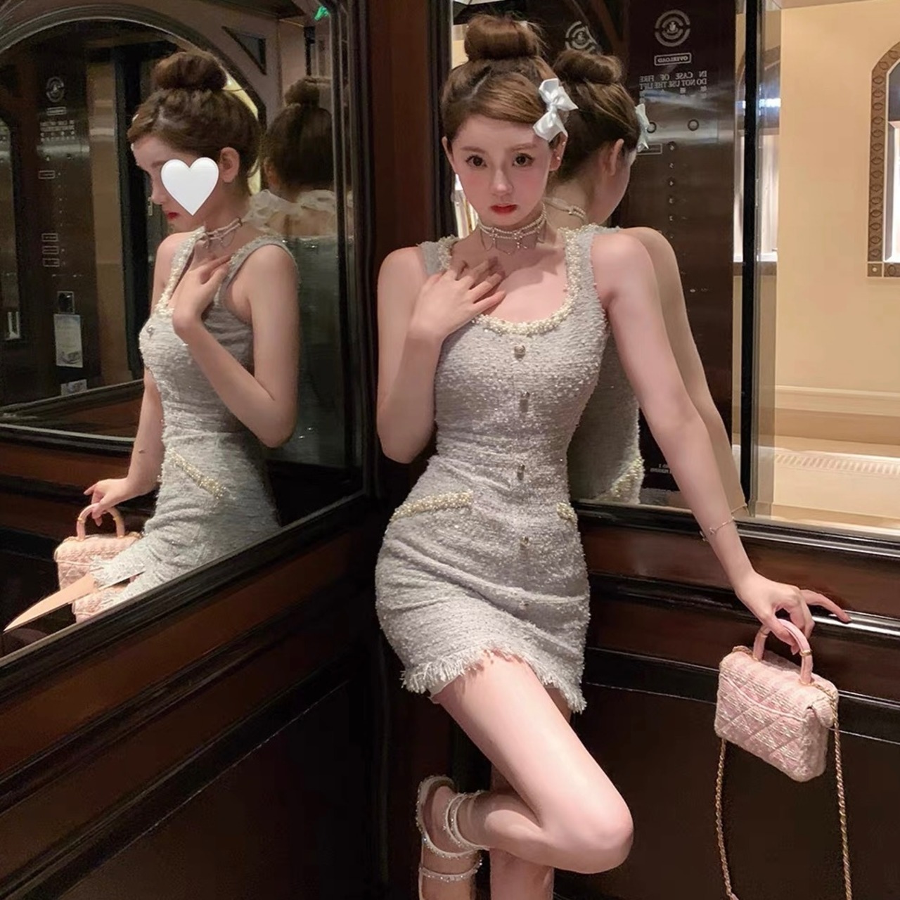 Diamond Chain Waist Strap Dress