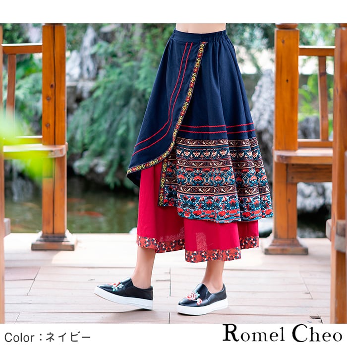 RomelCheo エスニック プリント アシンメトリー スカート ...