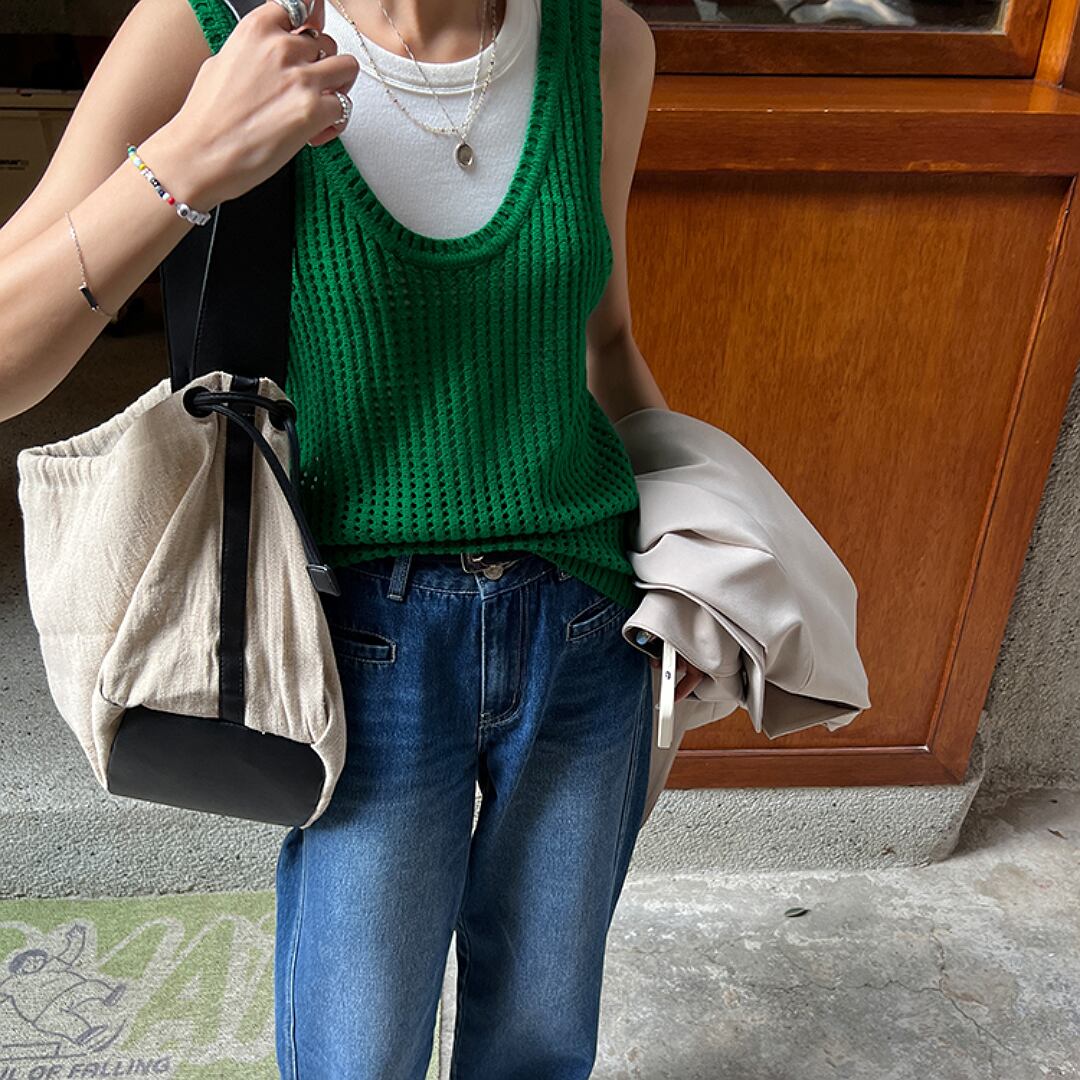 Uネックメッシュタンクトップ T2369 大人カジュアルレディースアパレルショップaddmore