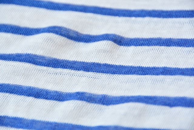 RINEN(リネン) 40/1リネン天竺ボーダー半袖クルーネック(15432)ブルー SIZE3