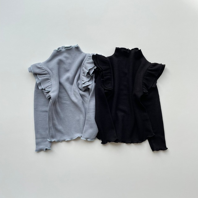 【Last1 black XL(120)】ohho french fleece wing tee 24wk2 (韓国子供服 起毛フリルロンT)